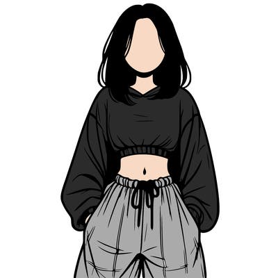realistic girl faceless with baggy pants and a crop top