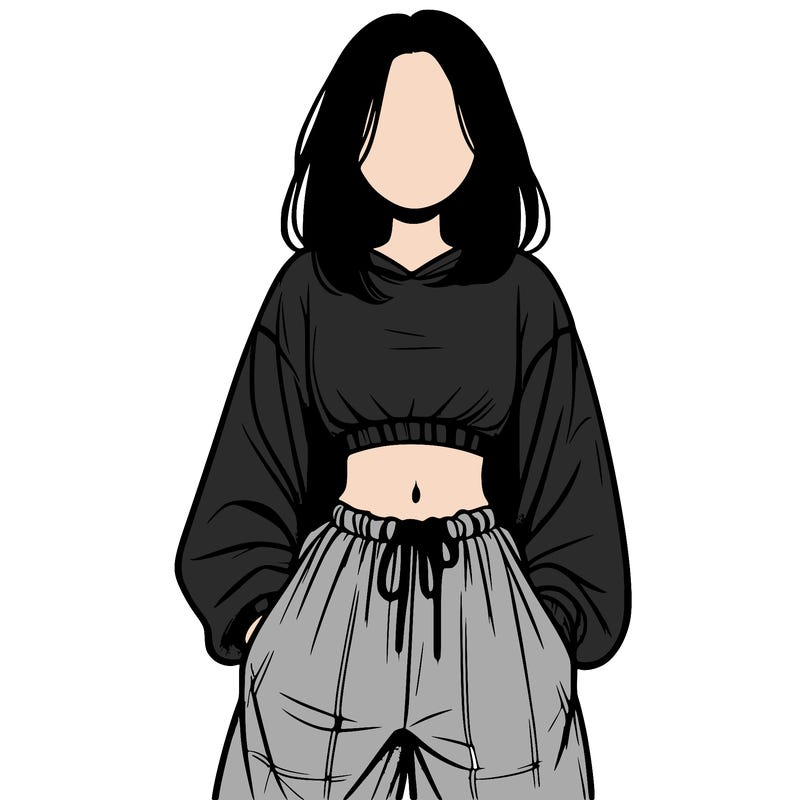realistic girl faceless with baggy pants and a crop top