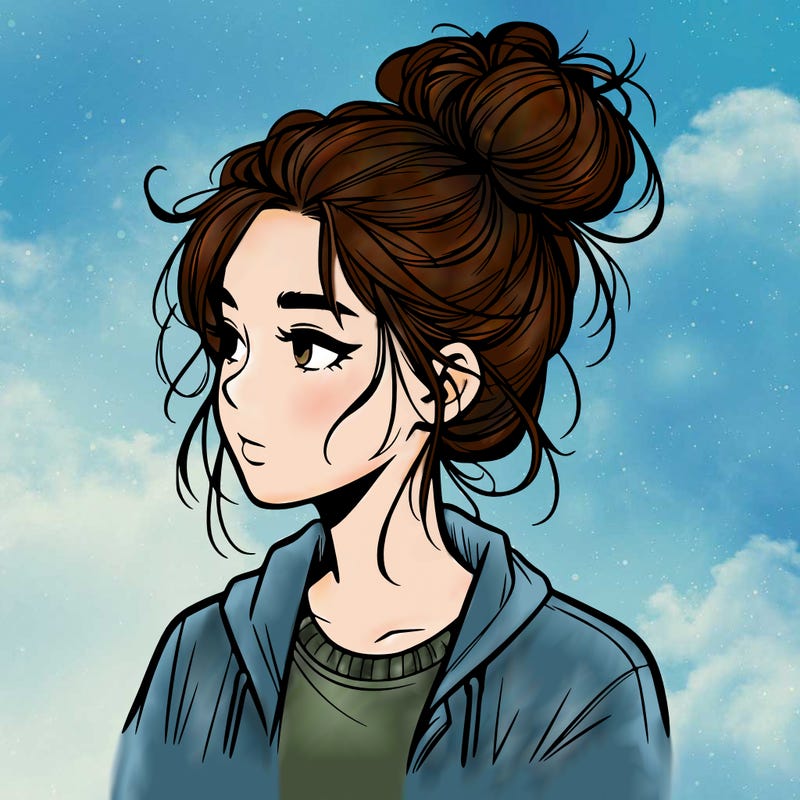 realistic teenage girl with a messy bun