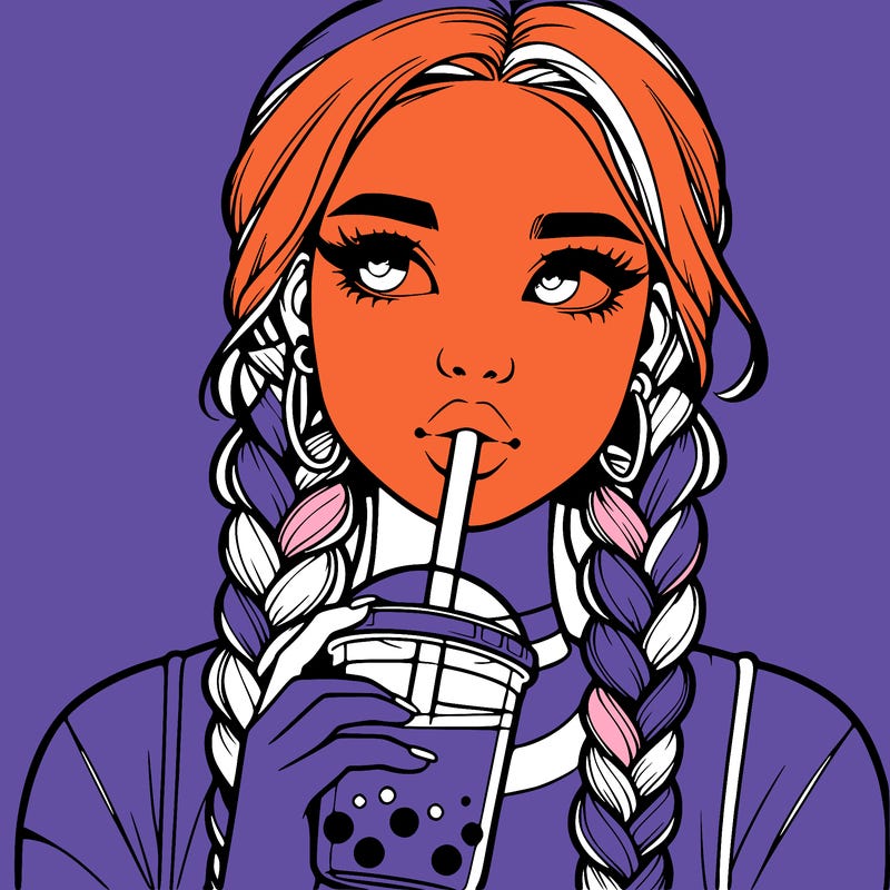 realistic girl with braided hair drinking boba
