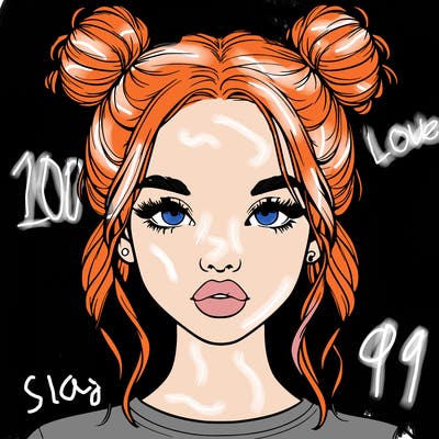 realistic girl with two buns in hair and lips
