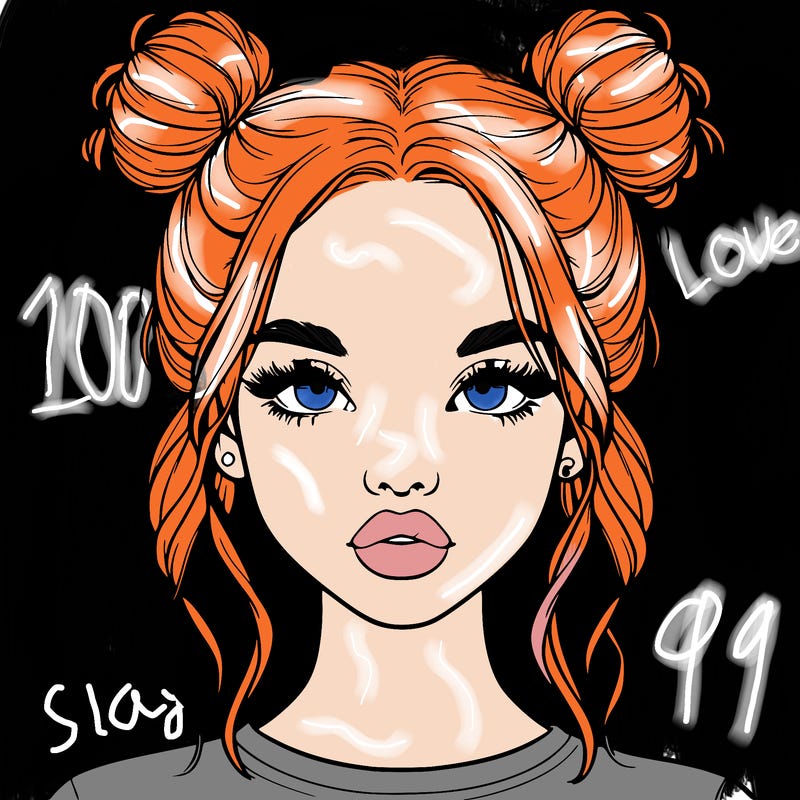 realistic girl with two buns in hair and lips