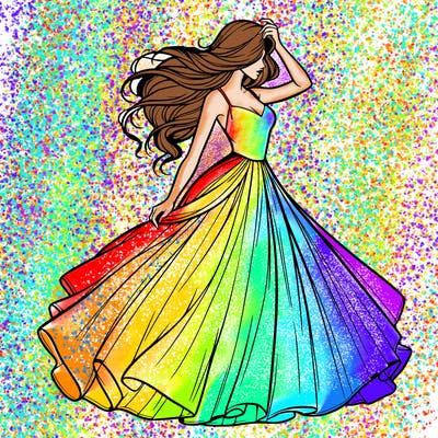 realistic woman with dress flowing in the wind