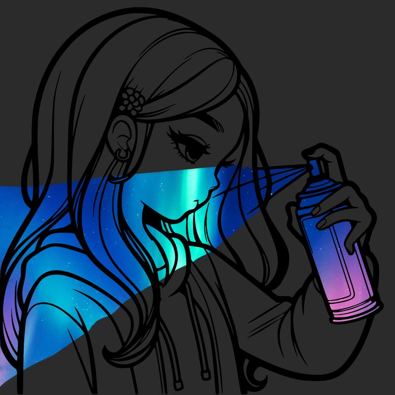 a realistic girl spray painting