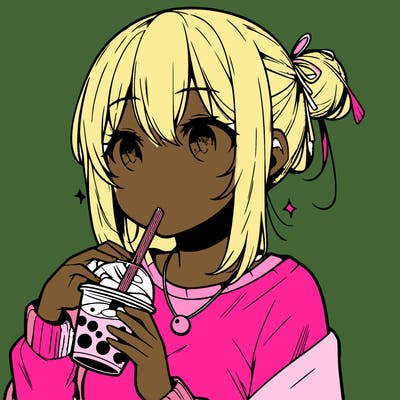 manga character drinking boba