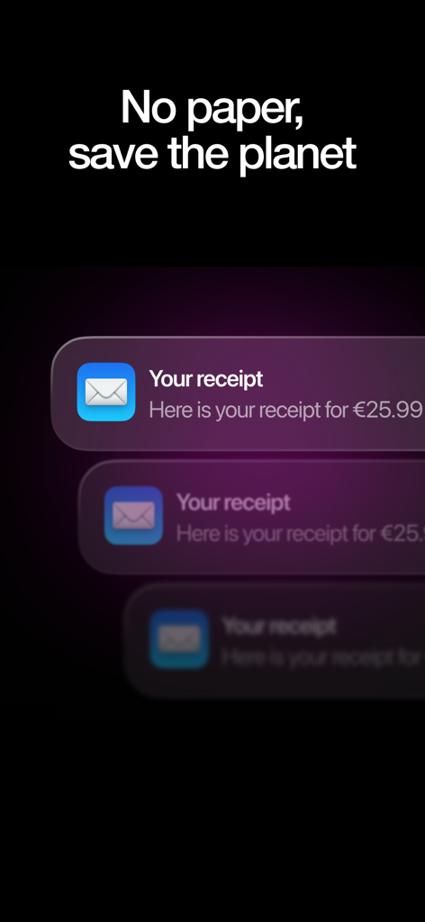 sunday - Pay in restaurants - Digital receipt notification from the sunday app promoting paperless payments to save the planet.