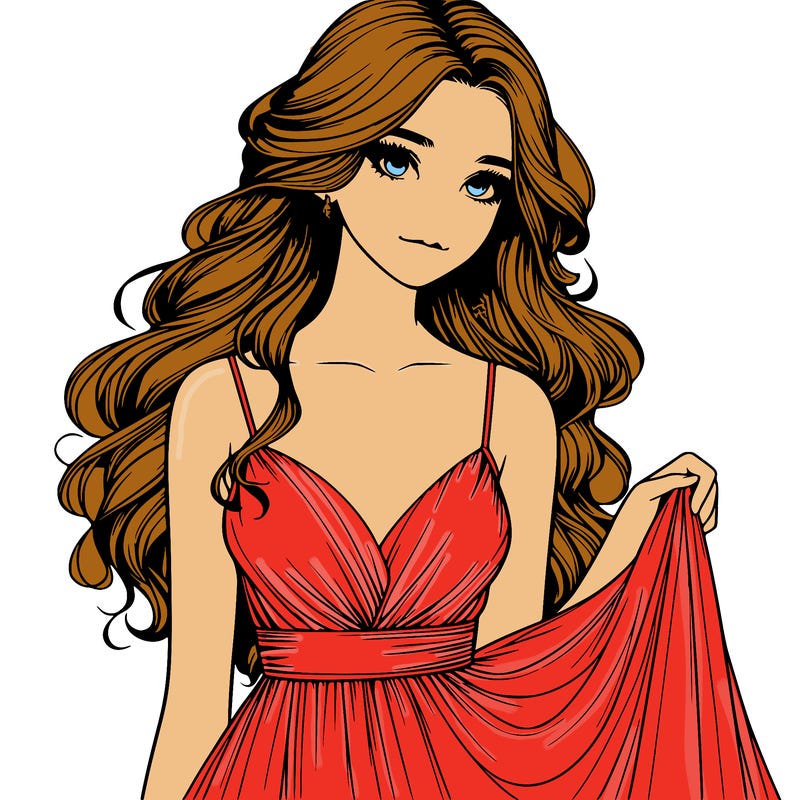 realistic girl in flowy silky prom dress