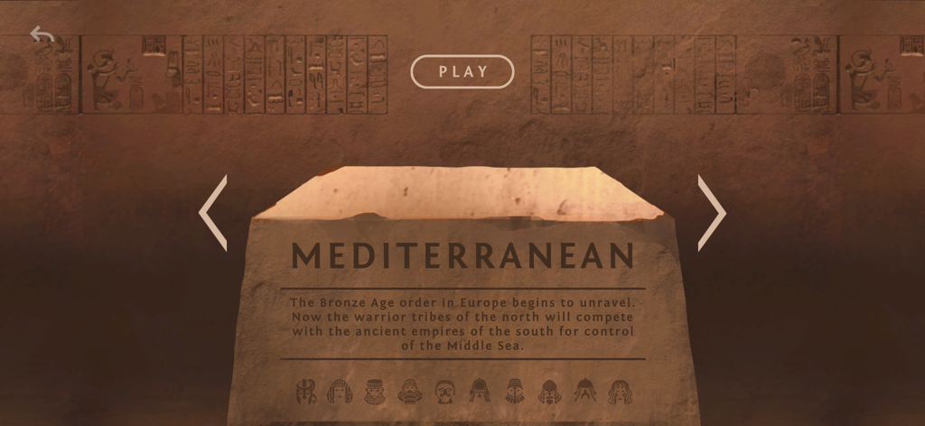 Ozymandias - Mediterranean scenario selection screen in Ozymandias game