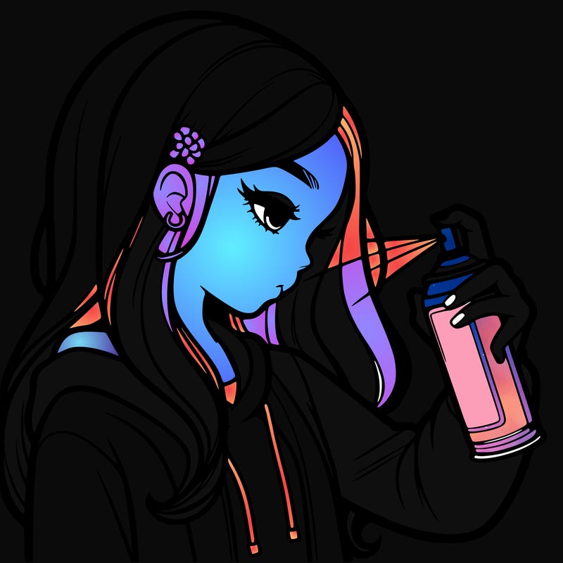 a realistic girl spray painting