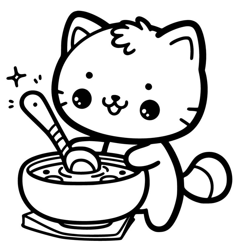 cute cat making soup