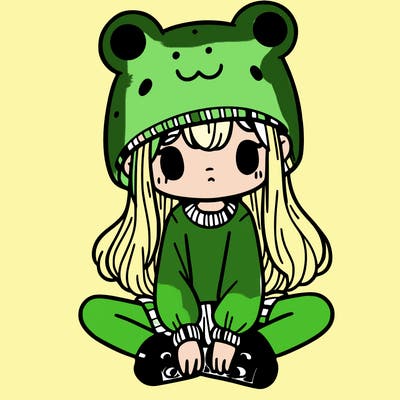 a girl wearing a frog hat and some frog socks