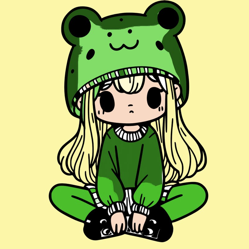 a girl wearing a frog hat and some frog socks