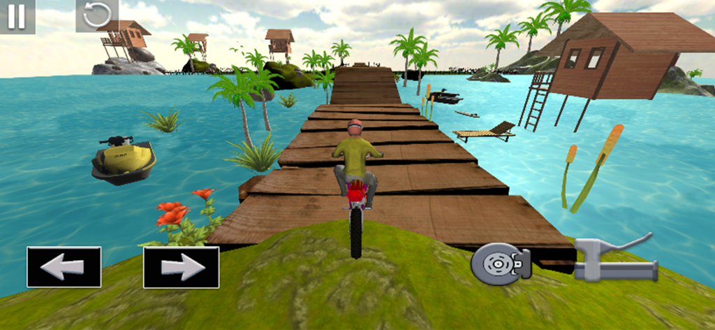 Stunt Bike Parking Game 3d - Motorbike rider on a wooden bridge in Stunt Bike Parking Game 3D