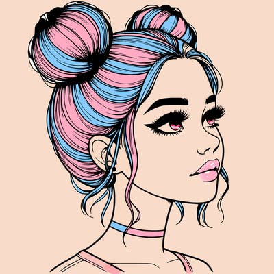 realistic girl with buns on the top of her head