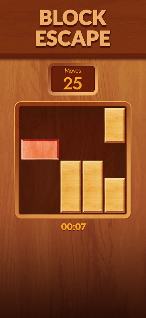 Offline Games: No Wifi Games - Block Escape sliding tile puzzle with wooden blocks and moves counter