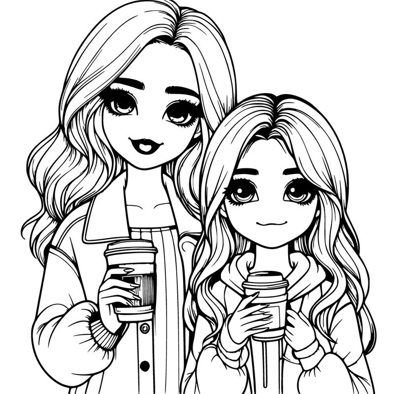 realistic girl with coffee and her bff
