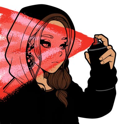 a realistic girl, spray painting