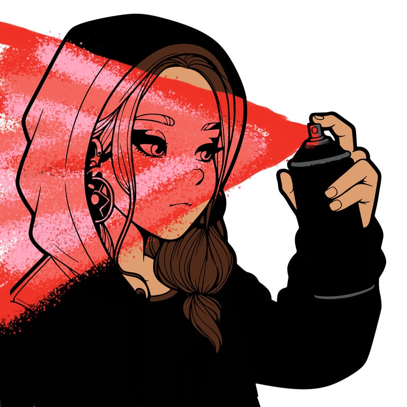 a realistic girl, spray painting