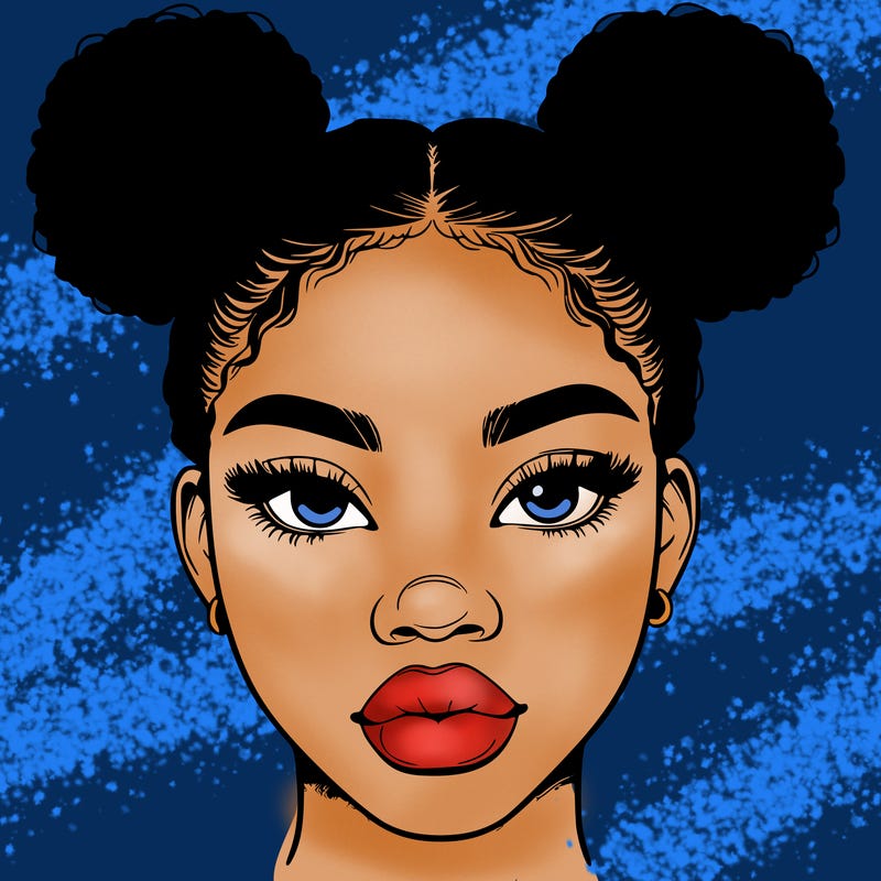 realistic black woman with two buns