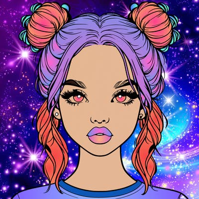 realistic girl with two buns in hair and lips