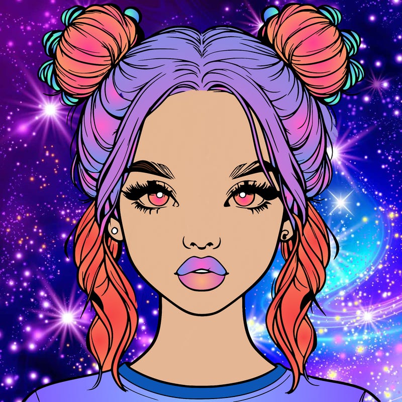 realistic girl with two buns in hair and lips