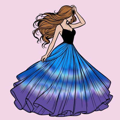 realistic woman with dress flowing in the wind