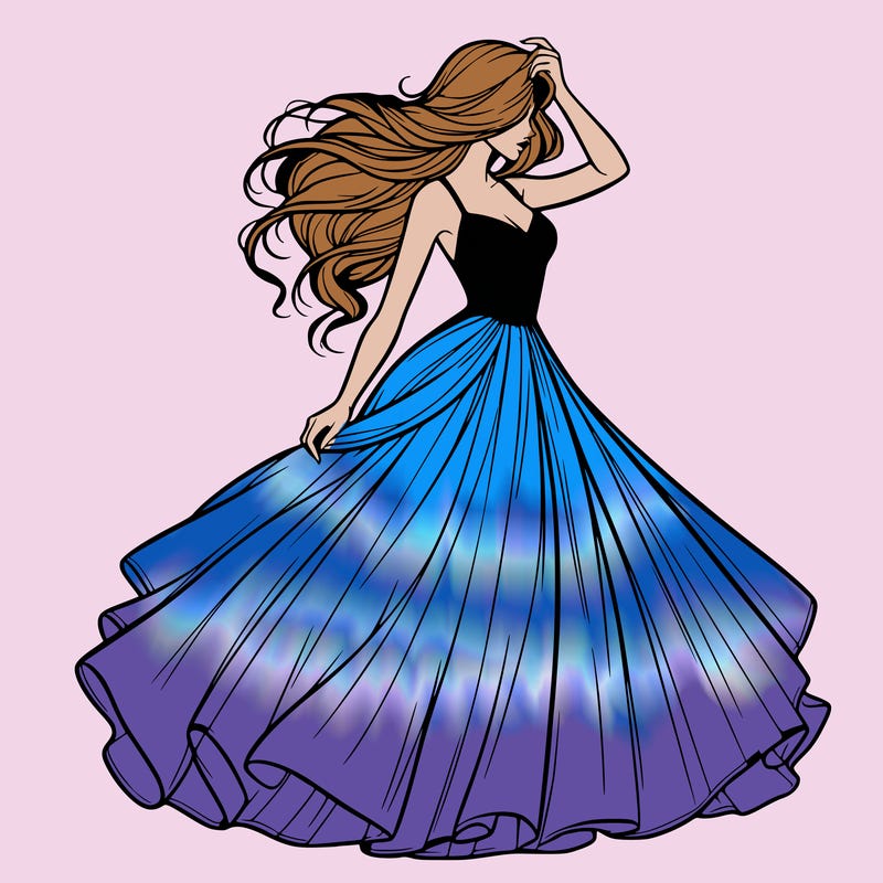 realistic woman with dress flowing in the wind