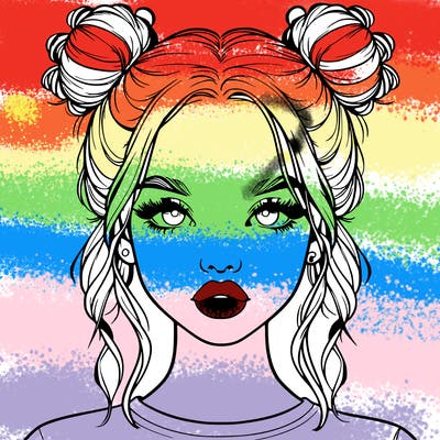 realistic girl with two buns in hair and lips