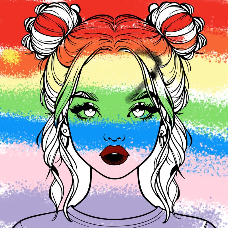 realistic girl with two buns in hair and lips