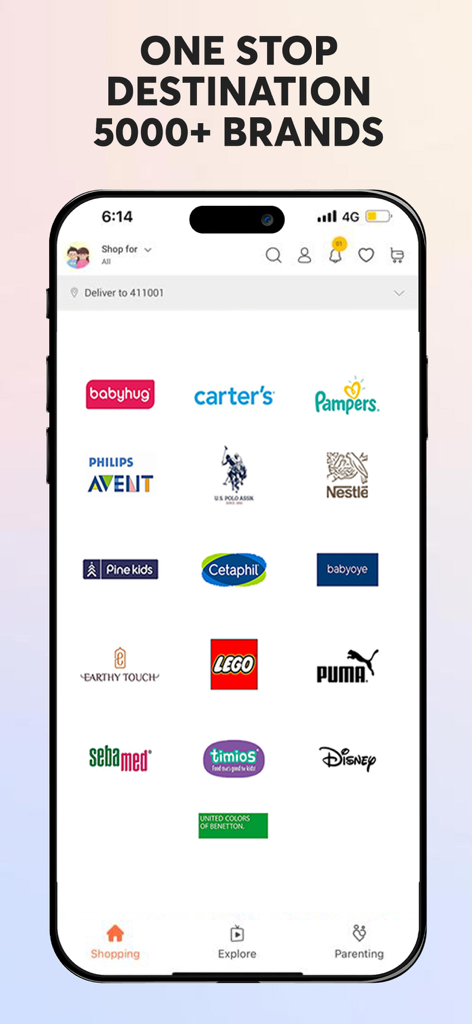 FirstCry India - FirstCry India app display showing a collection of over 5000 popular brands for baby and kids products