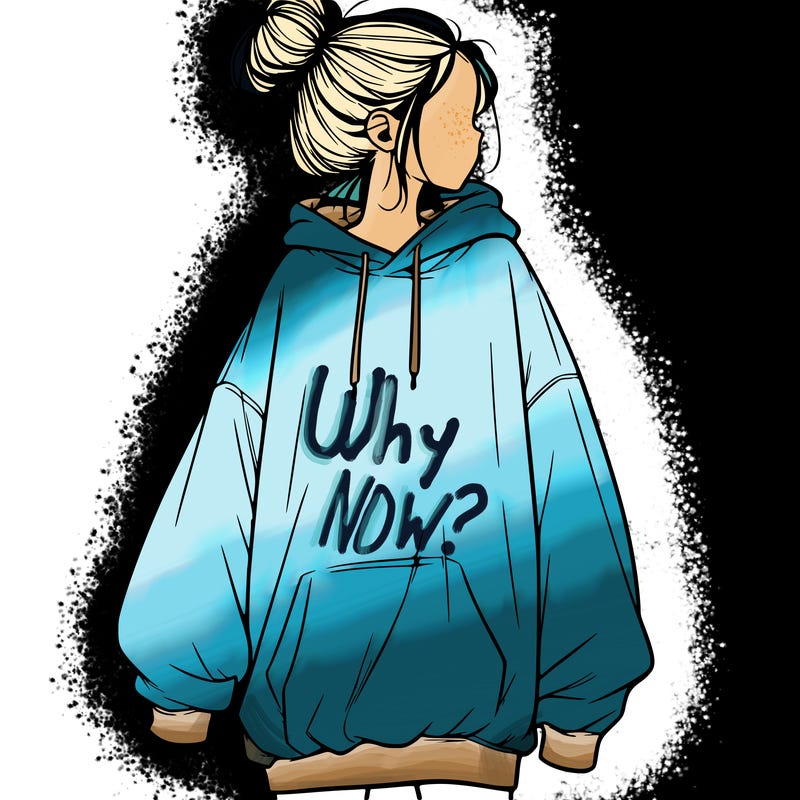 realistic girl with a oversized sweatshirt on and a bun