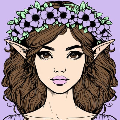realistic female elf with flower crown