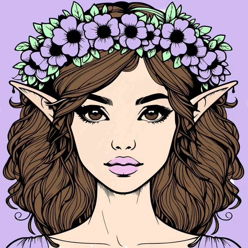 realistic female elf with flower crown
