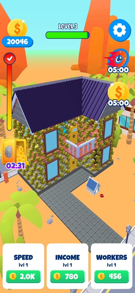 DIY Building 3D: Craft Block - DIY Building 3D game screenshot showing a house covered in yellow ducks and construction upgrade menus