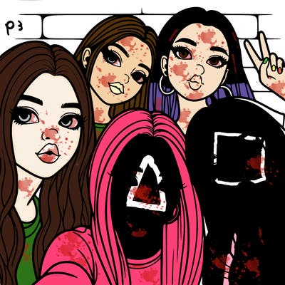 group of teen girls friends y2k up close in a selfie