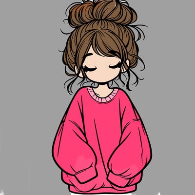 girl with baggy sweatshirt and messy bun