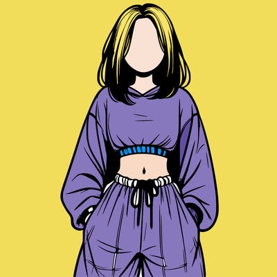 realistic girl faceless with baggy pants and a crop top