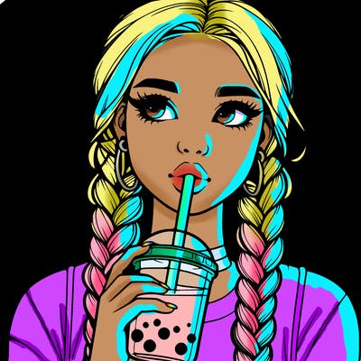 realistic girl with braided hair drinking boba