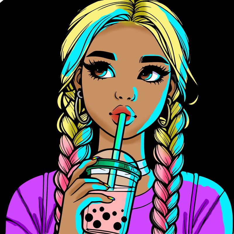 realistic girl with braided hair drinking boba