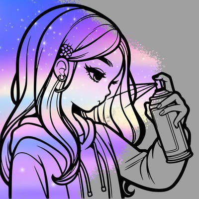 a realistic girl spray painting