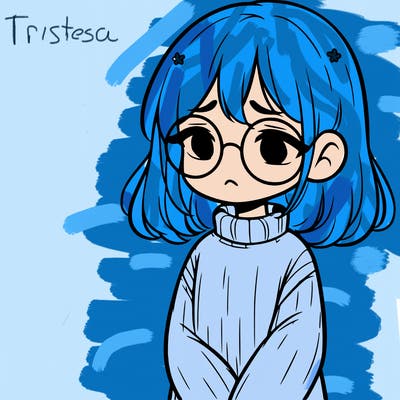 sad girl with glasses in a sweater