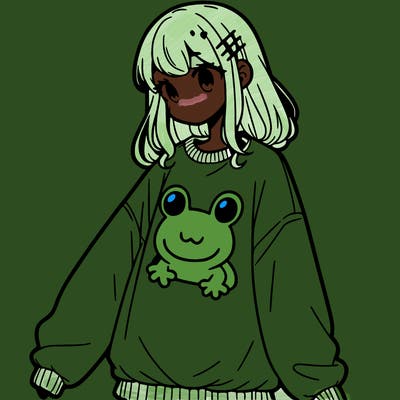 girl wearing frogging sweatshirt