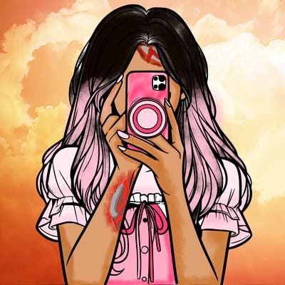 a realistic girl holding her phone taking pictures