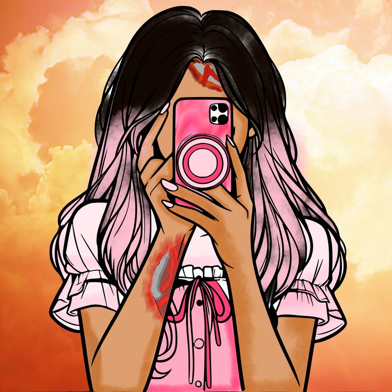 a realistic girl holding her phone taking pictures