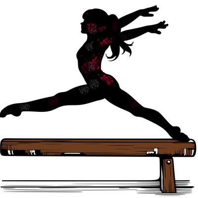 a realistic girl doing gymnastics on the beam