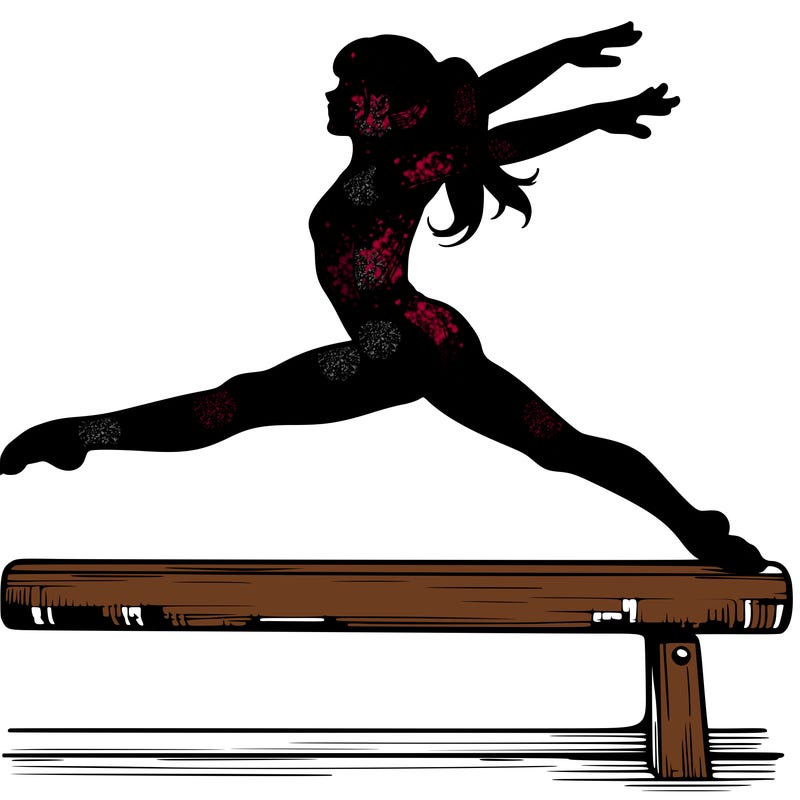 a realistic girl doing gymnastics on the beam