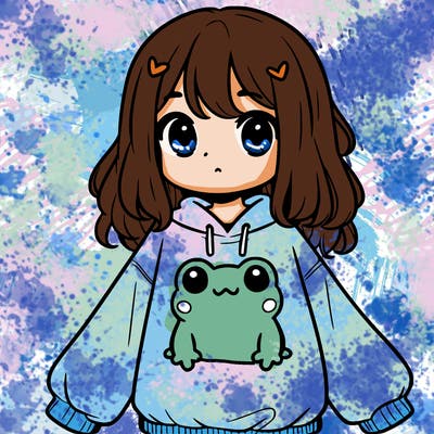 girl wearing frogging sweatshirt