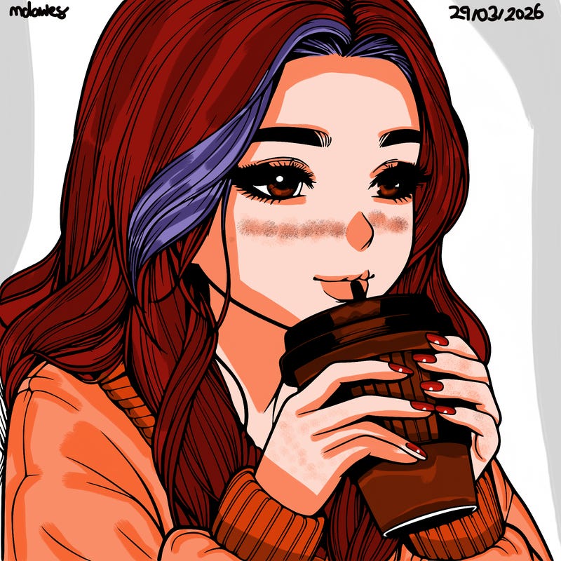 realistic girl drinking coffee