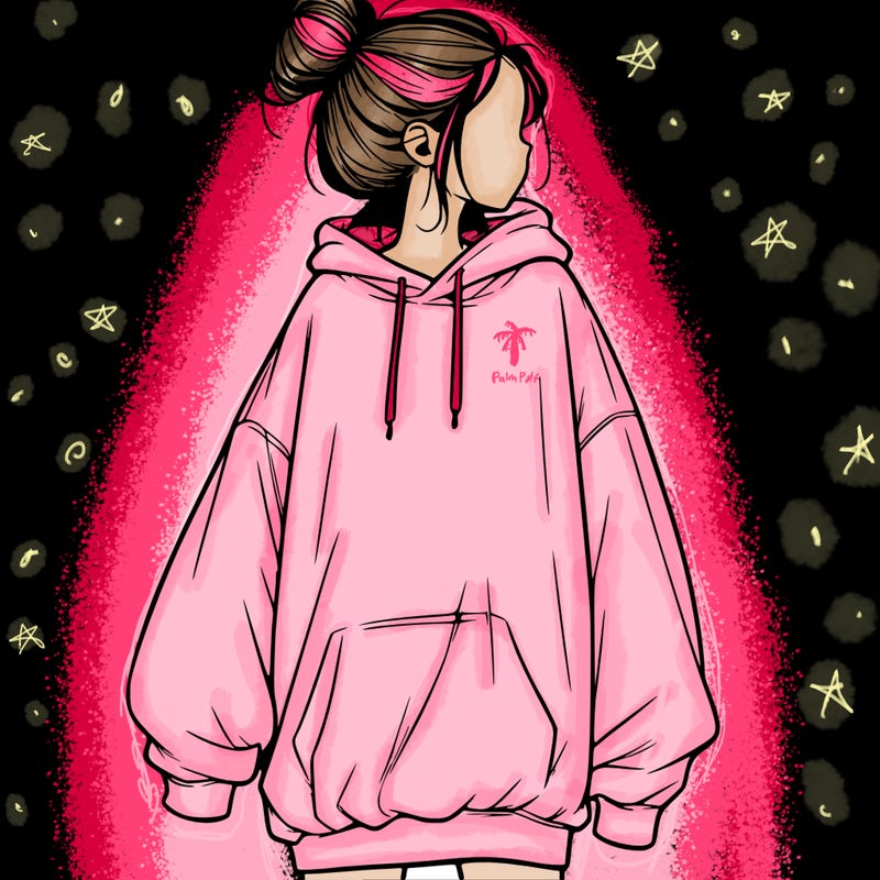 realistic girl with a oversized sweatshirt on and a bun