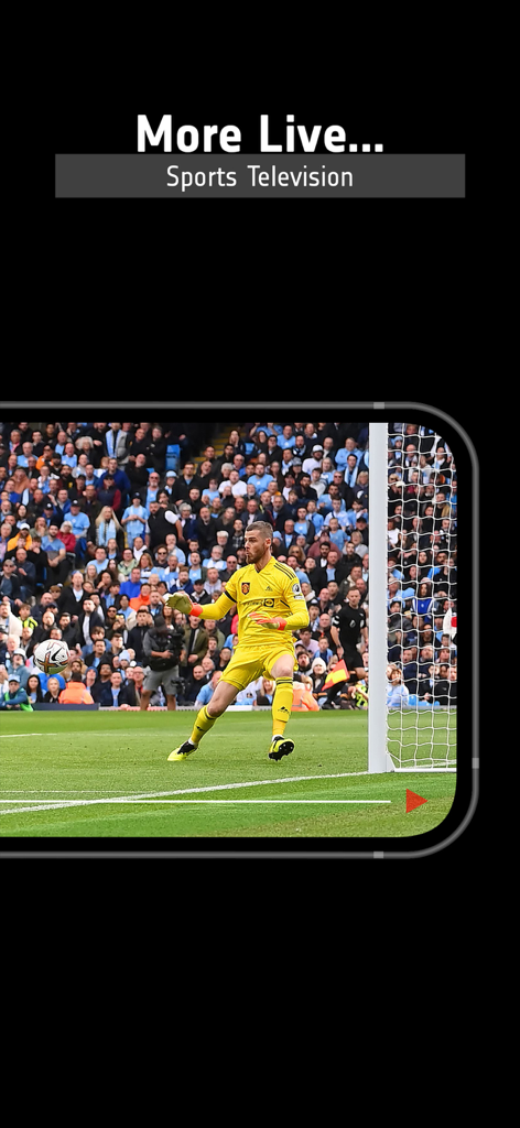 Partido de fútbol en vivo transmitido en un dispositivo móvil con la aplicación Football TV Live